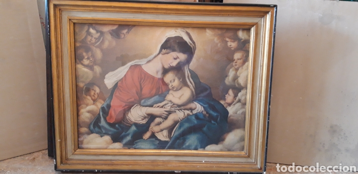 Arte: CUADRO antiguo en madera con l&aacute;mina y cristal - Foto 1