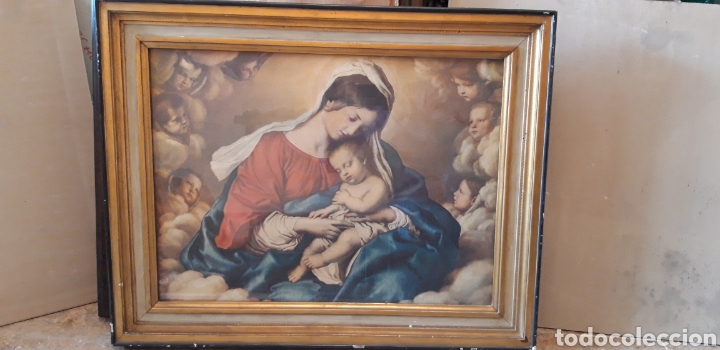 Arte: CUADRO antiguo en madera con l&aacute;mina y cristal - Foto 2