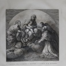 Arte: 1830 GRABADO FRANCESCO ROSASPINA BEATA VIRGEN CON EL NIÑO SAN MATEO S CARLO Y RANIERO ANGEL CM 47X30
