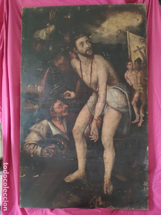 ÓLEO SOBRE LIENZO, ECCE HOMO, SIGLO XVI, AAA - 076 (Arte - Arte Religioso - Pintura Religiosa - Oleo)