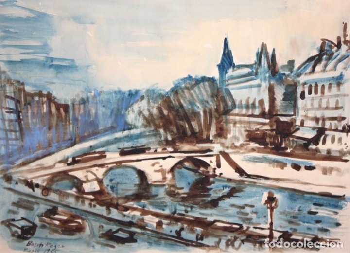 Arte: EMILI BOSCH ROGER (Barcelona, 1894 - 1980) ACUARELA PAPEL FECHADA EN PARIS DEL AÑO 1955. RIO SENA