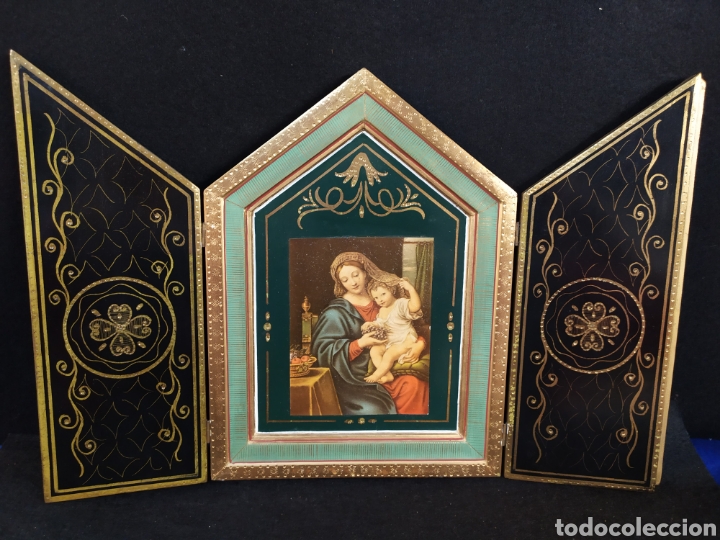 Arte: Triptico religioso, con imagen de Virgen de las uvas. - Foto 1
