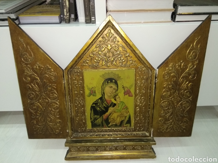 Arte: MAGNIFICO RETABLO ICONO EN CAPILLA VIRGEN DEL SOCORRO 54 x 36 cm PATRONA EMERGENCIAS