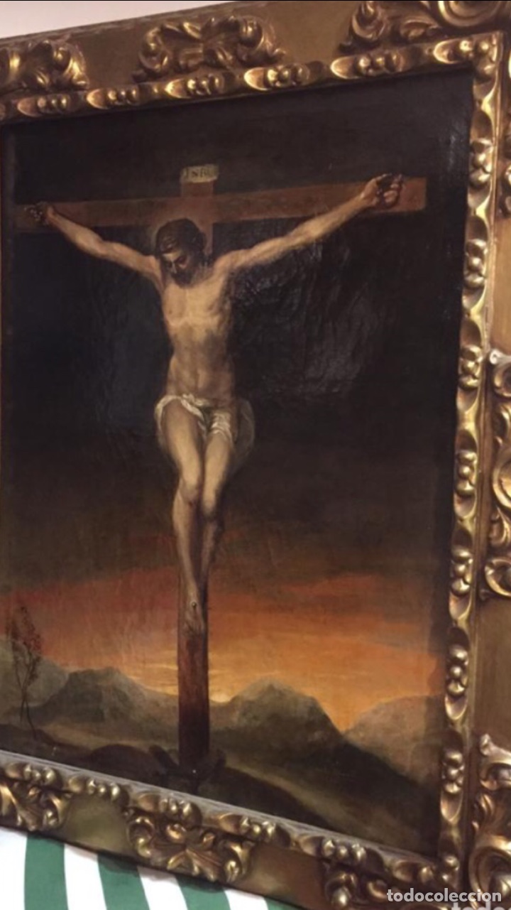 EXCEPCIONAL OLEO CRUCIFICADO. CALIDAD. FIRMADO 1878 (Arte - Arte Religioso - Pintura Religiosa - Oleo)