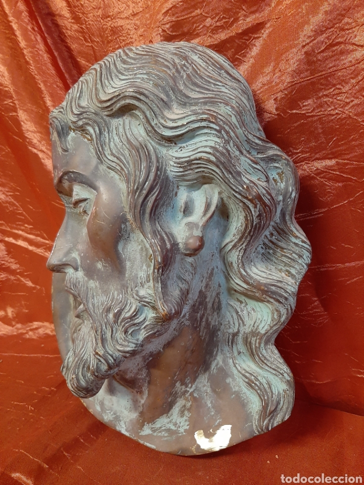 Arte: Antigua escultura, busto de Jesús, Jesucristo, hecho de bronce. Conserva su pátina. Grande. - Foto 4 - 197201567