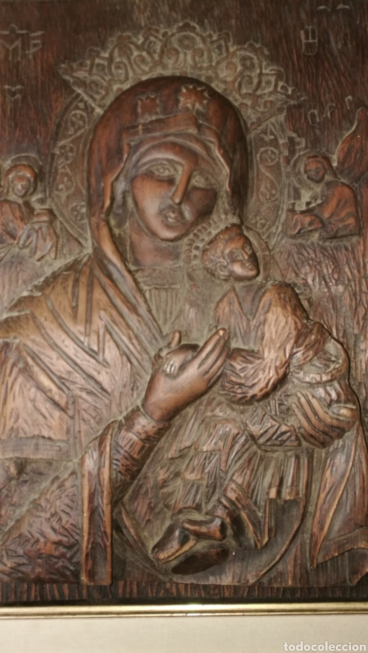 Arte: ANTIGUA TABLA TALLADA VIRGEN - Foto 2