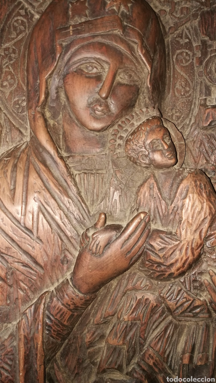Arte: ANTIGUA TABLA TALLADA VIRGEN - Foto 3