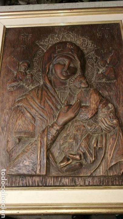 Arte: ANTIGUA TABLA TALLADA VIRGEN - Foto 1