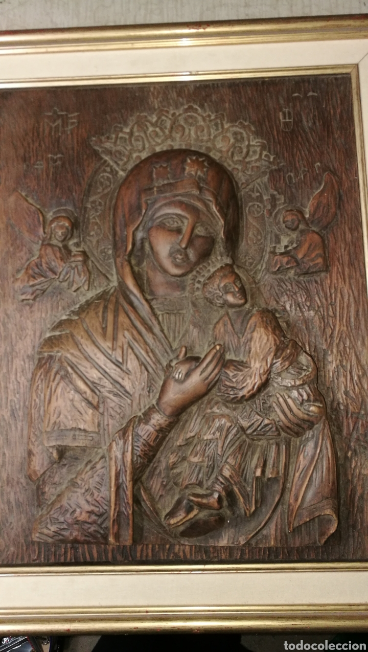 Arte: ANTIGUA TABLA TALLADA VIRGEN - Foto 5