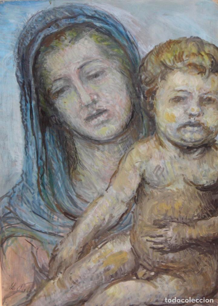 Arte: LLUCIÀ OSLÉ I SAENZ DE MEDRANO. OLEO SOBRE PAPEL DE LOS AÑOS 20-30. VIRGEN CON NIÑO