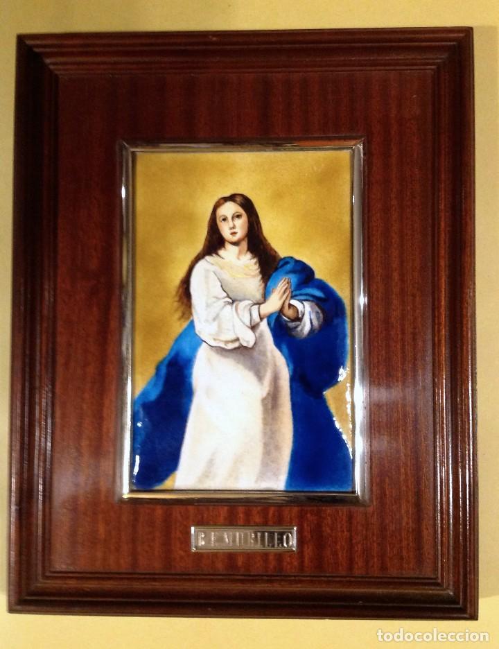 Arte: Cuadro De Madera Con Esmalte Enmarcado En Plata De Ley B.E. Murillo - Foto 1