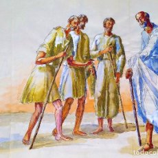 Arte: ABRAHAM Y LOS TRES ÁNGELES. ACUARELA SOBRE PAPEL. ATRIBUIDO A GORGUES. CIRCA 1950