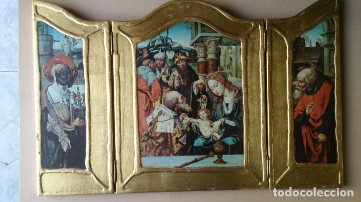 Arte: BONITO TRIPTICO DORADO RELIGIOSO - Foto 1