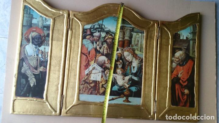 Arte: BONITO TRIPTICO DORADO RELIGIOSO - Foto 2