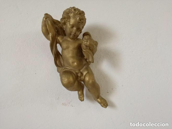 Arte: Querub&iacute;n en estuco, pintado en dorado aprox 32 cms - Foto 4
