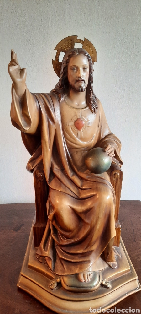 Arte: SAGRADO CORAZ&Oacute;N DE ESTUCO POLICROMADO - Foto 1