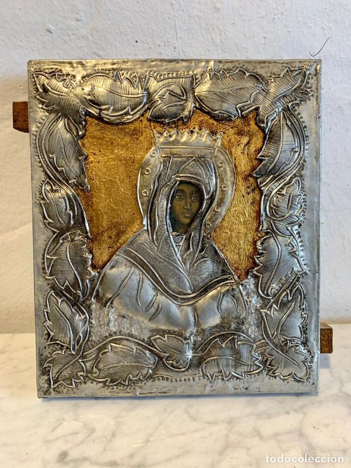 Arte: ANTIGUO ICONO VIRGEN EN PLATA DE LEY REF LB - Foto 1