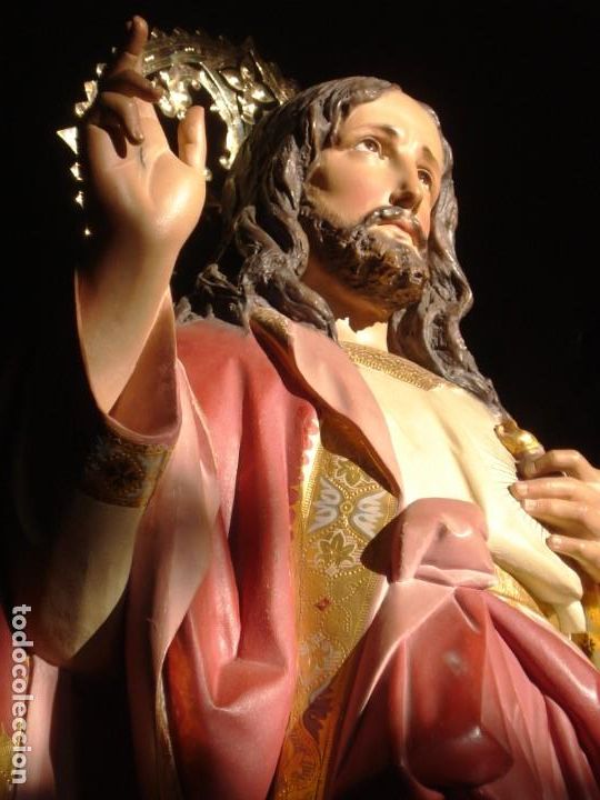 Arte: SAGRADO CORAZ&Oacute;N TALLA DE MADERA POLICROMADA AL ORO FINO GRANDES MEDIDAS