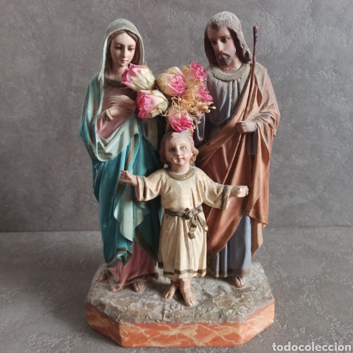 Art: Antigua Sagrada Familia en Estuco policromado * Imagen Religiosa