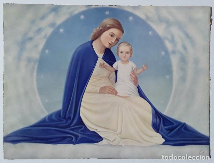 Arte: Maria con el ni&ntilde;o, lithografia offset de 1920 - Foto 1