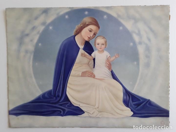 Arte: Maria con el ni&ntilde;o, lithografia offset de 1920 - Foto 2