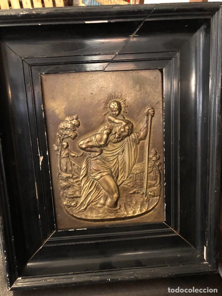 Arte: MAGNFICO S. CRISTOBAL EN BRONCE ENMARCADO - Foto 1