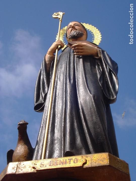 Arte: SAN BENITO ABAD PATRON DE EUROPA TALLA DE MADERA ESCUELA ESPA&Ntilde;OLA SXIX
