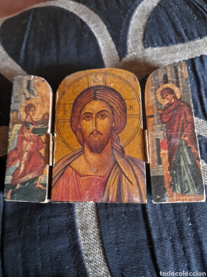 Arte: Antiguo icono de bolsillo de madera - Foto 2