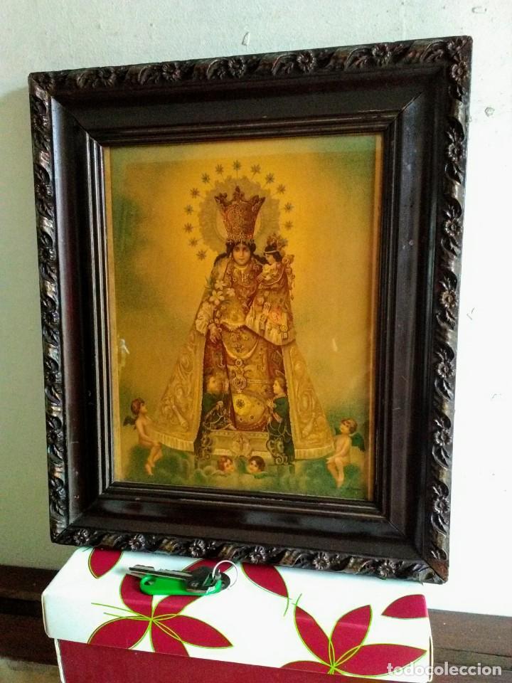 Arte: Marco antiguo con litogr&aacute;fia religiosa - Foto 1