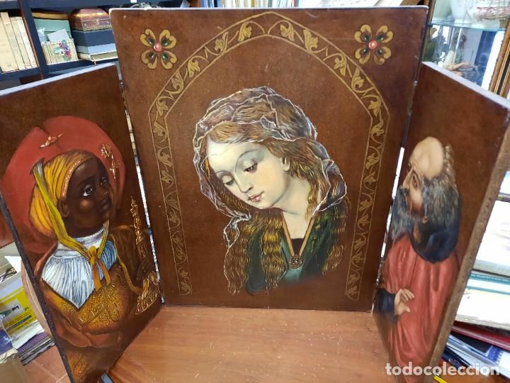 Arte: GRAN TR&Iacute;PTICO RELIGIOSO PINTADO SOBRE MADERA - Foto 1