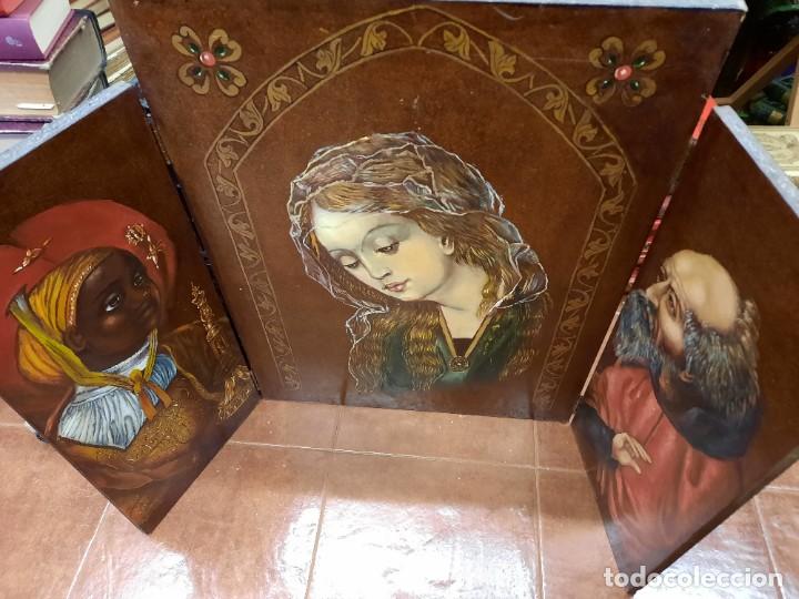 Arte: GRAN TR&Iacute;PTICO RELIGIOSO PINTADO SOBRE MADERA - Foto 2