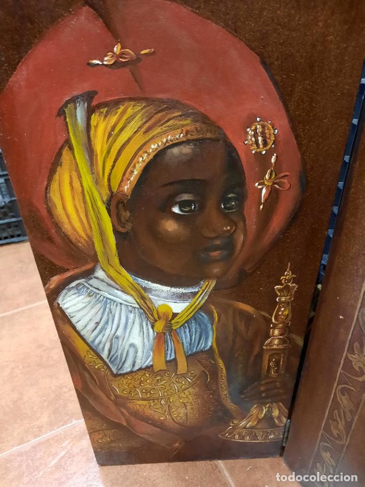Arte: GRAN TR&Iacute;PTICO RELIGIOSO PINTADO SOBRE MADERA - Foto 3