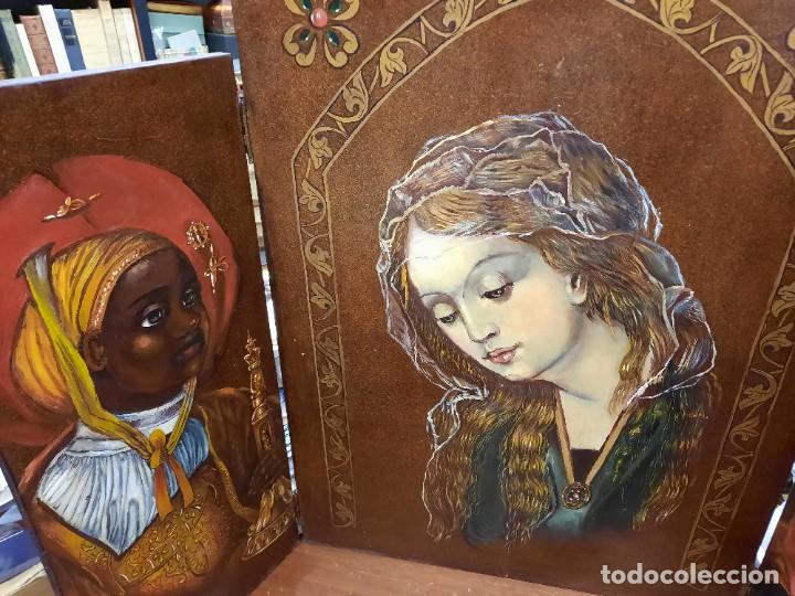 Arte: GRAN TR&Iacute;PTICO RELIGIOSO PINTADO SOBRE MADERA - Foto 7