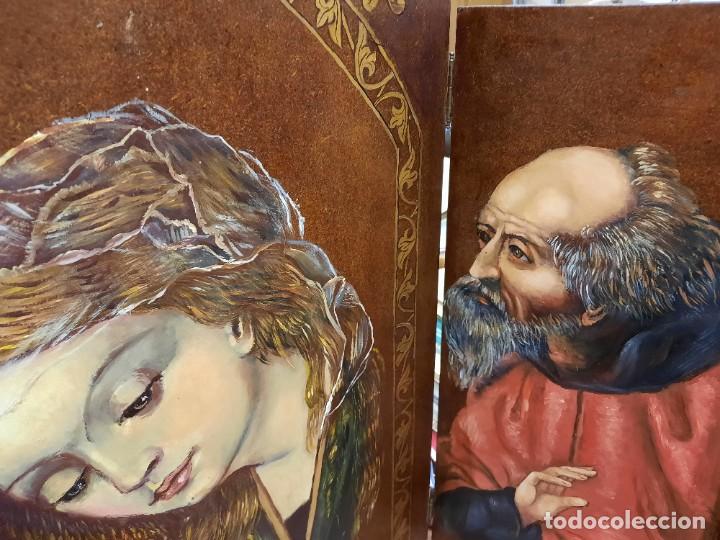 Arte: GRAN TR&Iacute;PTICO RELIGIOSO PINTADO SOBRE MADERA - Foto 8