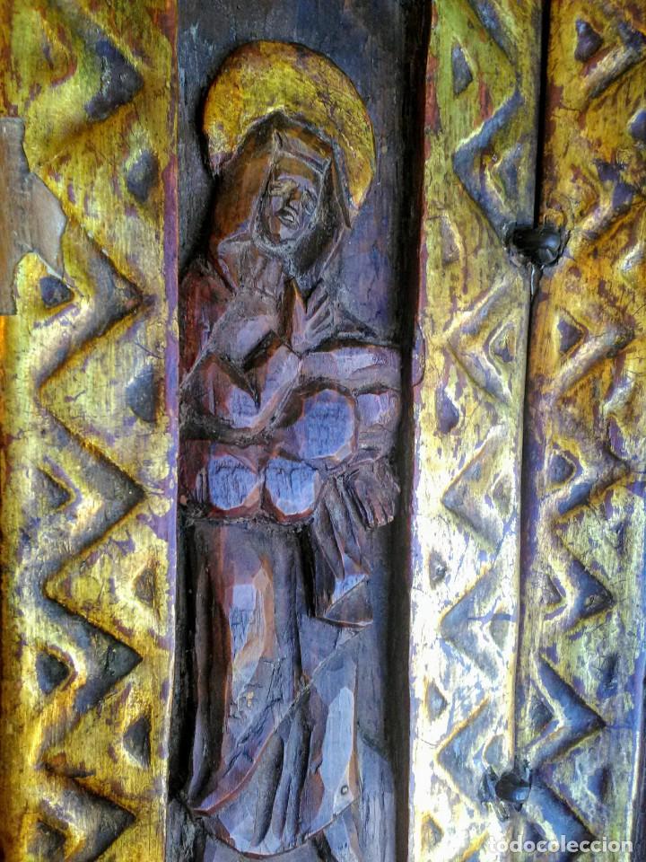 Arte: Triptico antiguo religioso de madera tallada - Foto 9