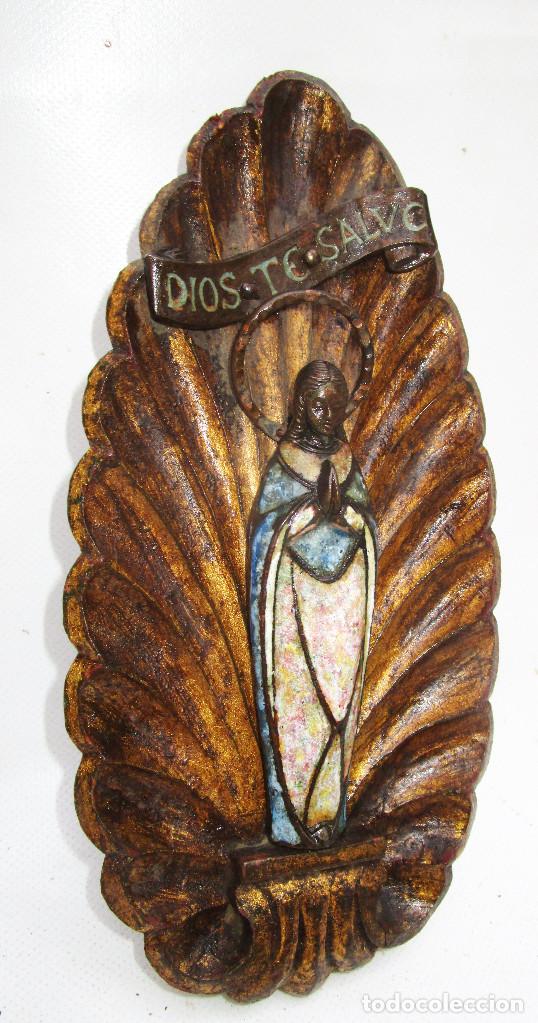 Arte: Concha en madera al pan de oro barroca con cirgen en metal en cloisonné, una joya! - Foto 2 - 293957448