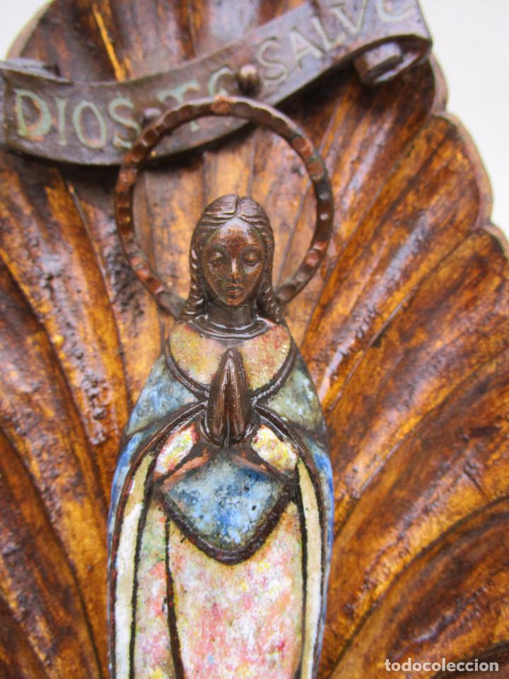 Arte: Concha en madera al pan de oro barroca con cirgen en metal en cloisonné, una joya! - Foto 3 - 293957448