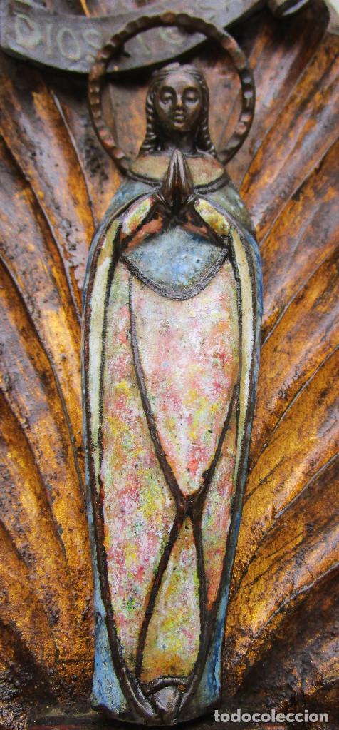 Arte: Concha en madera al pan de oro barroca con cirgen en metal en cloisonné, una joya! - Foto 4 - 293957448