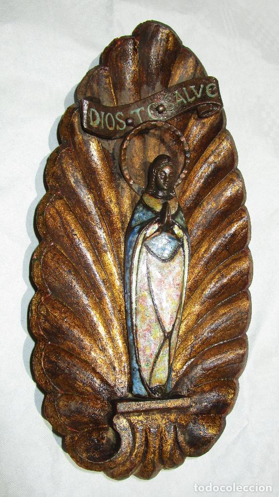 Arte: Concha en madera al pan de oro barroca con cirgen en metal en cloisonné, una joya! - Foto 6 - 293957448