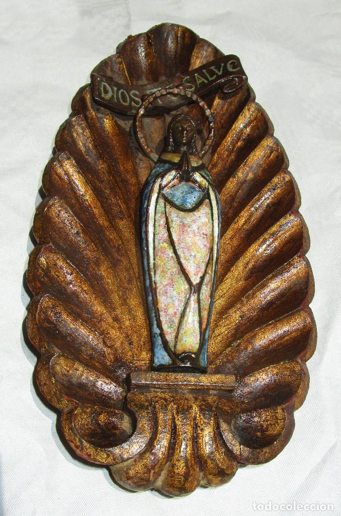 Arte: Concha en madera al pan de oro barroca con cirgen en metal en cloisonné, una joya! - Foto 7 - 293957448