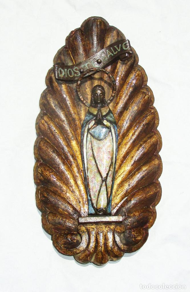 Arte: Concha en madera al pan de oro barroca con cirgen en metal en cloisonné, una joya! - Foto 8 - 293957448