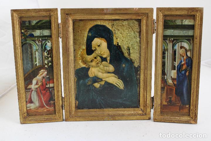 Arte: antiguo triptico en madera laminada - Foto 6
