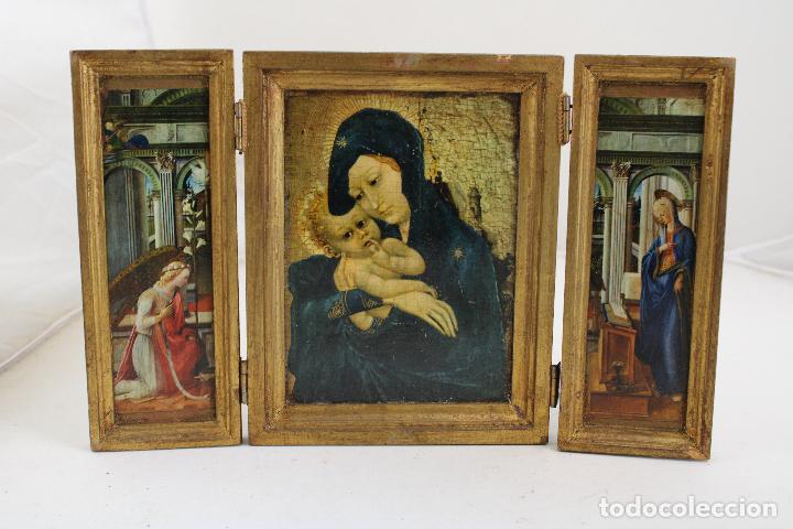 Arte: antiguo triptico en madera laminada - Foto 1