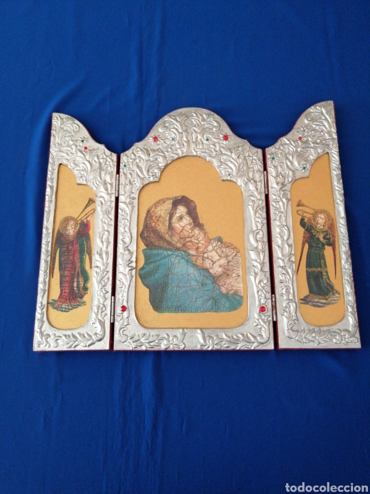Arte: VIRGEN CON &Aacute;NGELES (TRIPTICO MARCO REPUJADO) - Foto 2