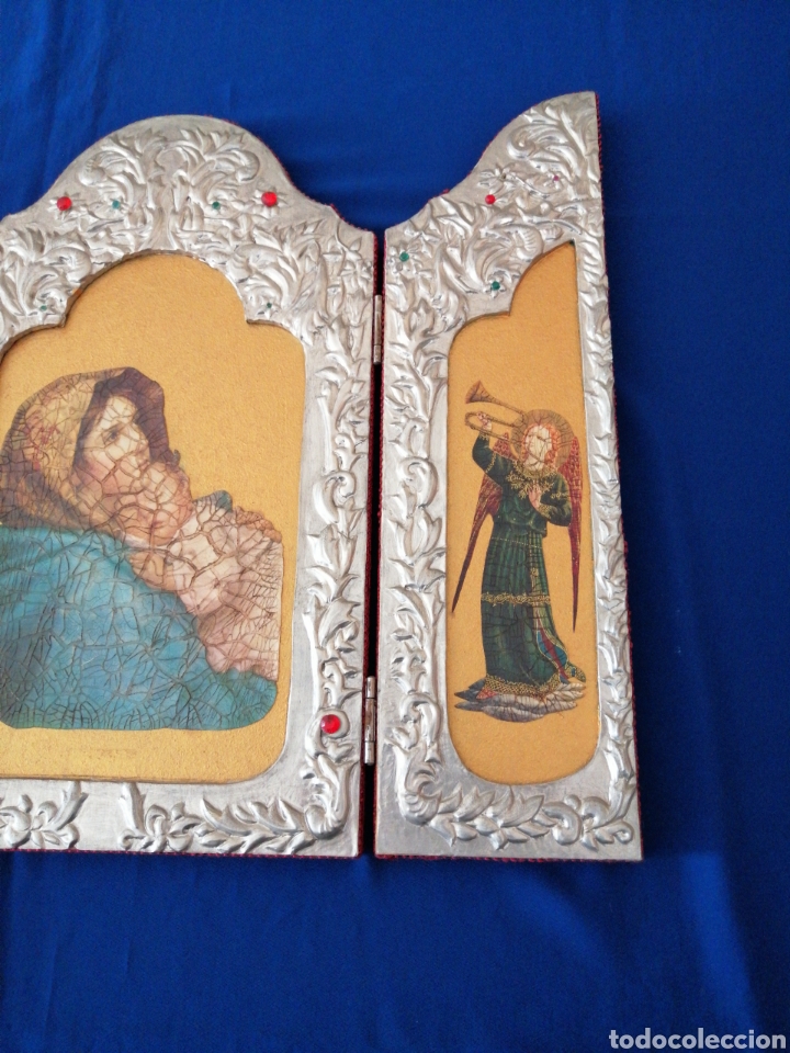 Arte: VIRGEN CON &Aacute;NGELES (TRIPTICO MARCO REPUJADO) - Foto 3