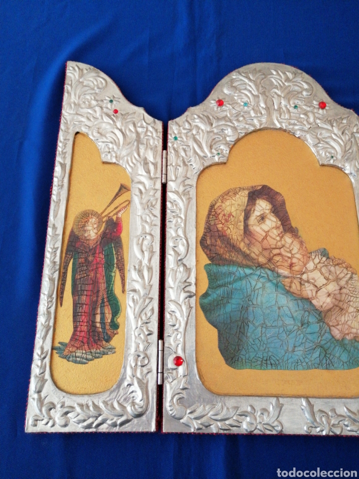 Arte: VIRGEN CON &Aacute;NGELES (TRIPTICO MARCO REPUJADO) - Foto 4