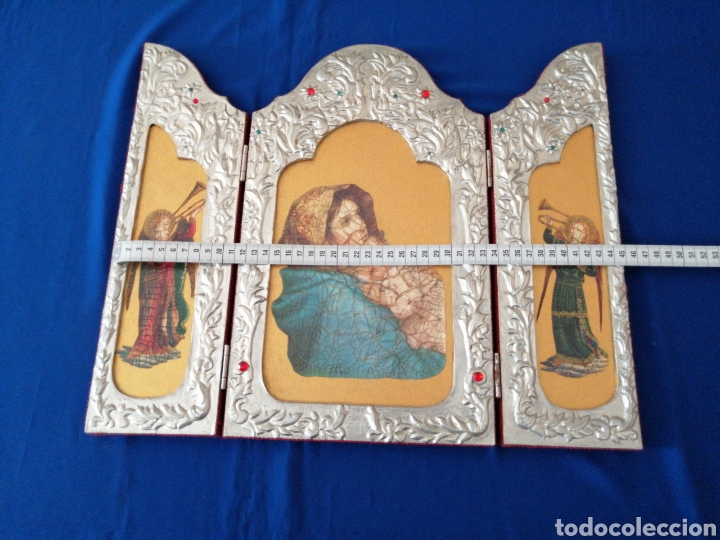 Arte: VIRGEN CON &Aacute;NGELES (TRIPTICO MARCO REPUJADO) - Foto 8