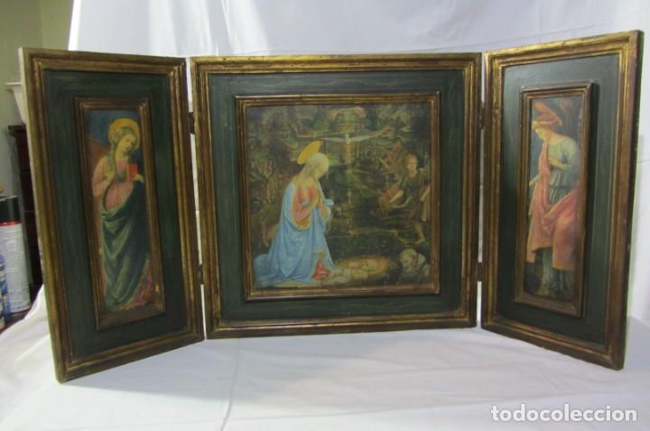 Arte: Gran tr&iacute;ptico nacimiento, madera pan de oro - Foto 2