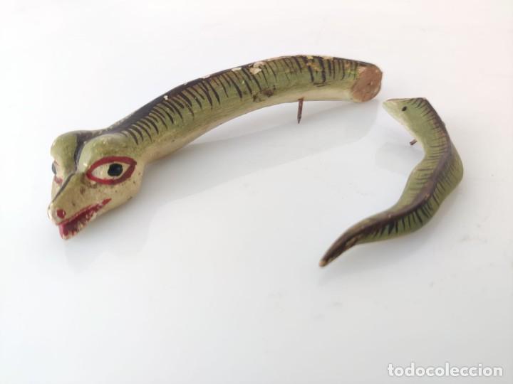Arte: Antigua serpiente del pecado en madera para peana virgen S.XVIII - Foto 2 - 303608238