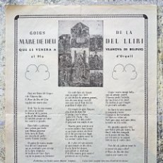 Arte: 1896/1939 CA. GOIGS DE LA MARE DE DÉU DEL LLIRI, ES VENERA A VILANOVA DE BELLPUIG PLA D´URGELL (2). Lote 312450413